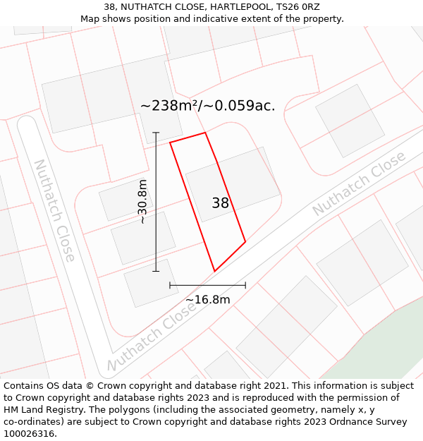 38, NUTHATCH CLOSE, HARTLEPOOL, TS26 0RZ: Plot and title map