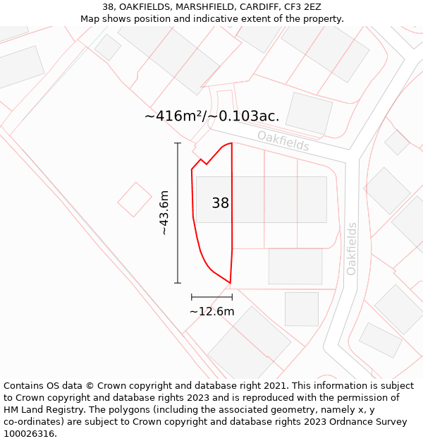 38, OAKFIELDS, MARSHFIELD, CARDIFF, CF3 2EZ: Plot and title map