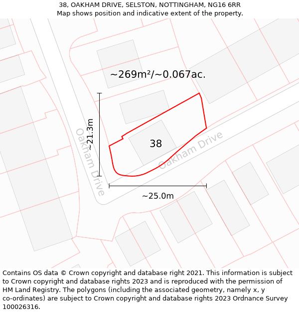 38, OAKHAM DRIVE, SELSTON, NOTTINGHAM, NG16 6RR: Plot and title map