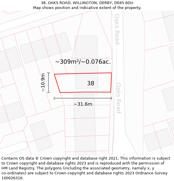 38, OAKS ROAD, WILLINGTON, DERBY, DE65 6DU: Plot and title map