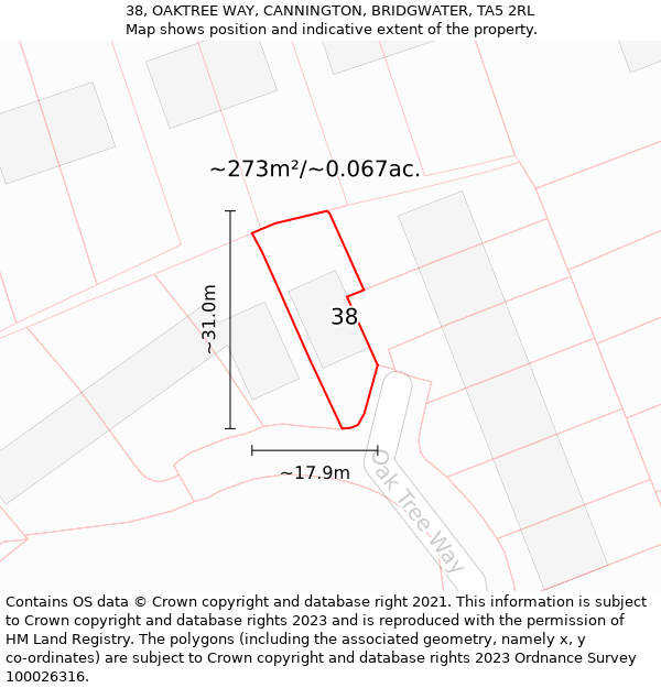 38, OAKTREE WAY, CANNINGTON, BRIDGWATER, TA5 2RL: Plot and title map