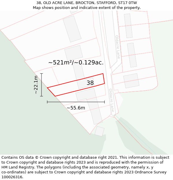 38, OLD ACRE LANE, BROCTON, STAFFORD, ST17 0TW: Plot and title map