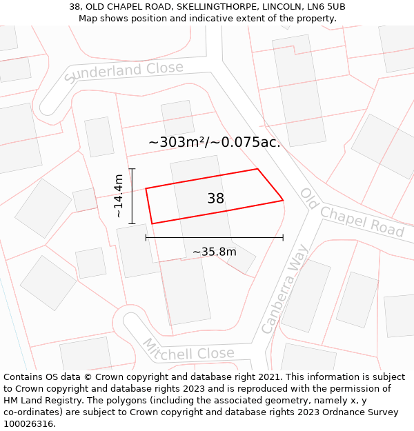 38, OLD CHAPEL ROAD, SKELLINGTHORPE, LINCOLN, LN6 5UB: Plot and title map