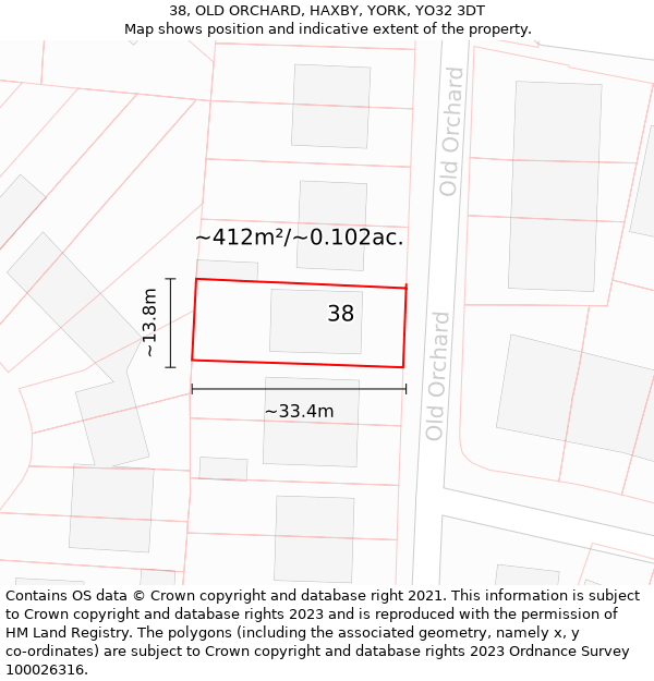 38, OLD ORCHARD, HAXBY, YORK, YO32 3DT: Plot and title map