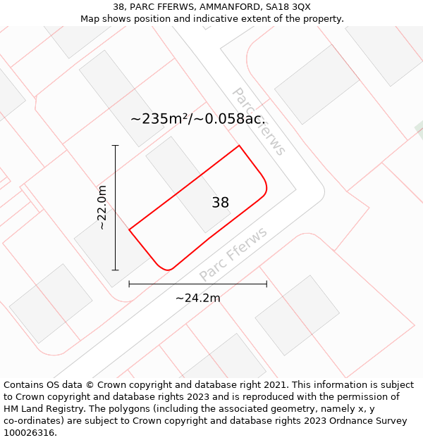 38, PARC FFERWS, AMMANFORD, SA18 3QX: Plot and title map