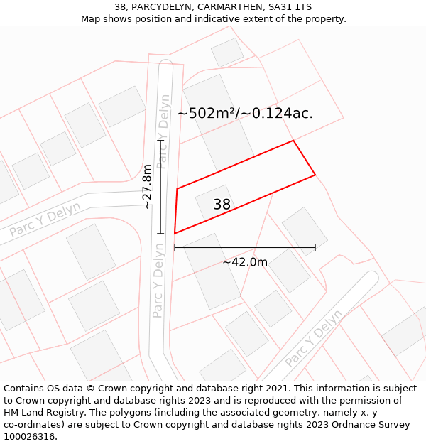 38, PARCYDELYN, CARMARTHEN, SA31 1TS: Plot and title map