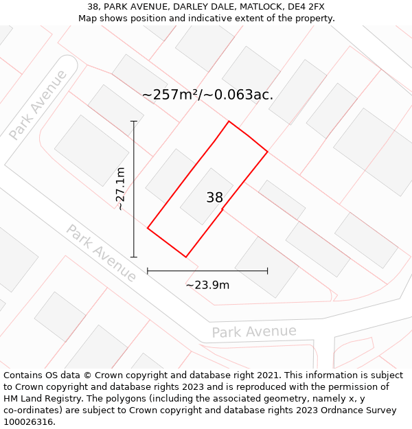 38, PARK AVENUE, DARLEY DALE, MATLOCK, DE4 2FX: Plot and title map