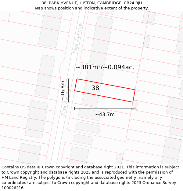 38, PARK AVENUE, HISTON, CAMBRIDGE, CB24 9JU: Plot and title map