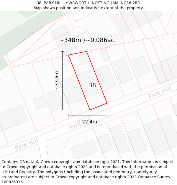 38, PARK HILL, AWSWORTH, NOTTINGHAM, NG16 2RD: Plot and title map