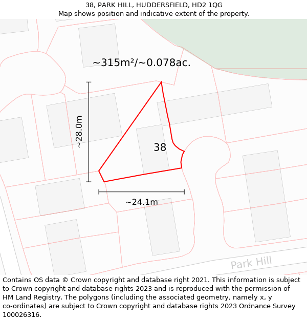 38, PARK HILL, HUDDERSFIELD, HD2 1QG: Plot and title map