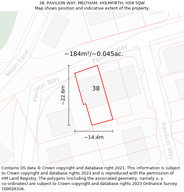 38, PAVILION WAY, MELTHAM, HOLMFIRTH, HD9 5QW: Plot and title map