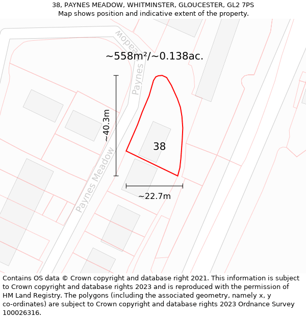 38, PAYNES MEADOW, WHITMINSTER, GLOUCESTER, GL2 7PS: Plot and title map