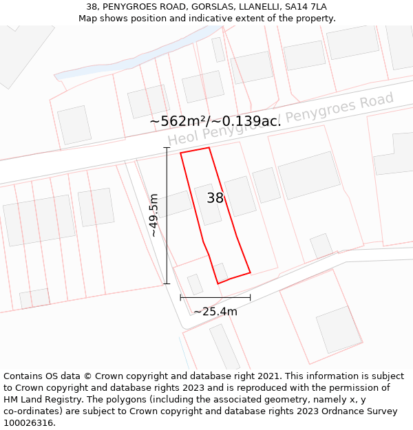 38, PENYGROES ROAD, GORSLAS, LLANELLI, SA14 7LA: Plot and title map