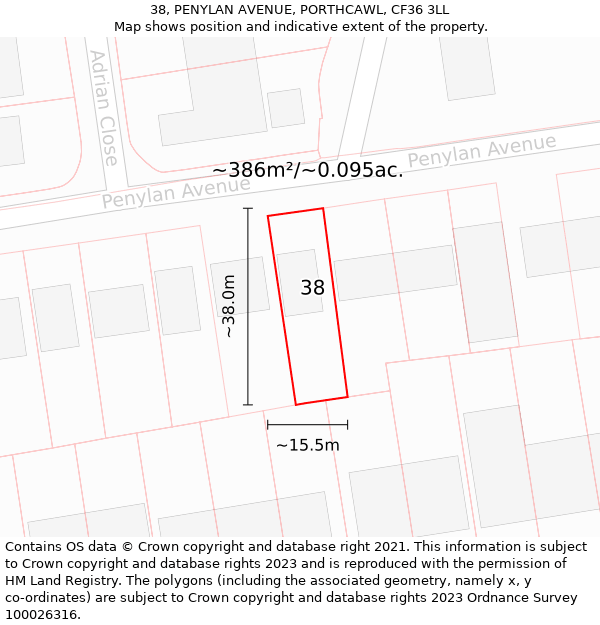 38, PENYLAN AVENUE, PORTHCAWL, CF36 3LL: Plot and title map