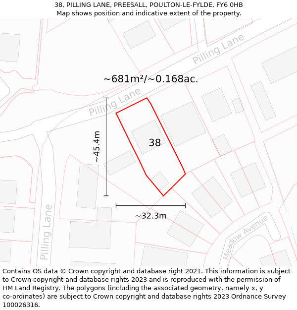 38, PILLING LANE, PREESALL, POULTON-LE-FYLDE, FY6 0HB: Plot and title map