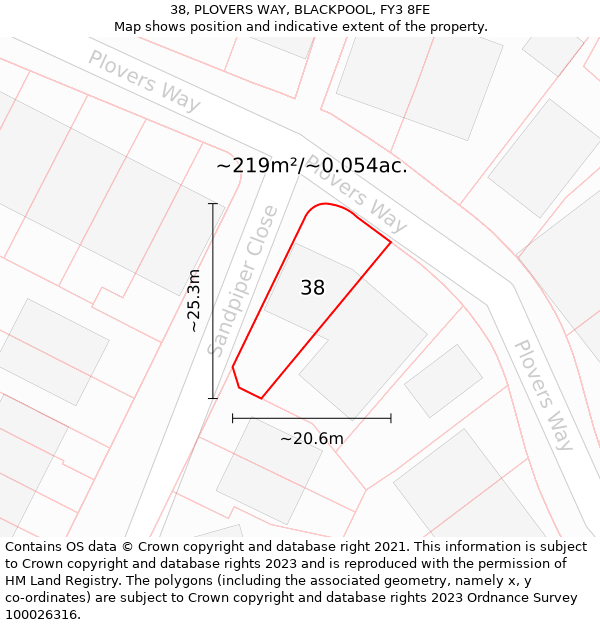 38, PLOVERS WAY, BLACKPOOL, FY3 8FE: Plot and title map