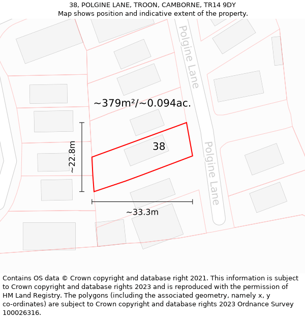 38, POLGINE LANE, TROON, CAMBORNE, TR14 9DY: Plot and title map