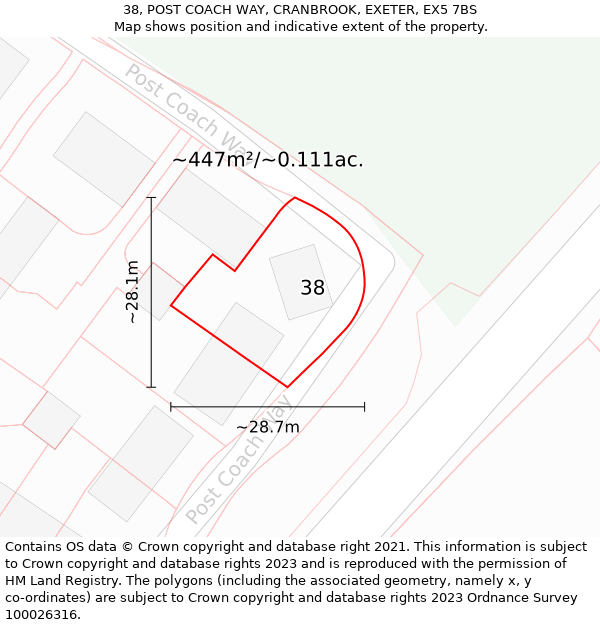 38, POST COACH WAY, CRANBROOK, EXETER, EX5 7BS: Plot and title map