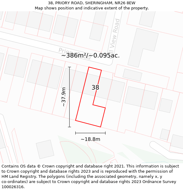 38, PRIORY ROAD, SHERINGHAM, NR26 8EW: Plot and title map