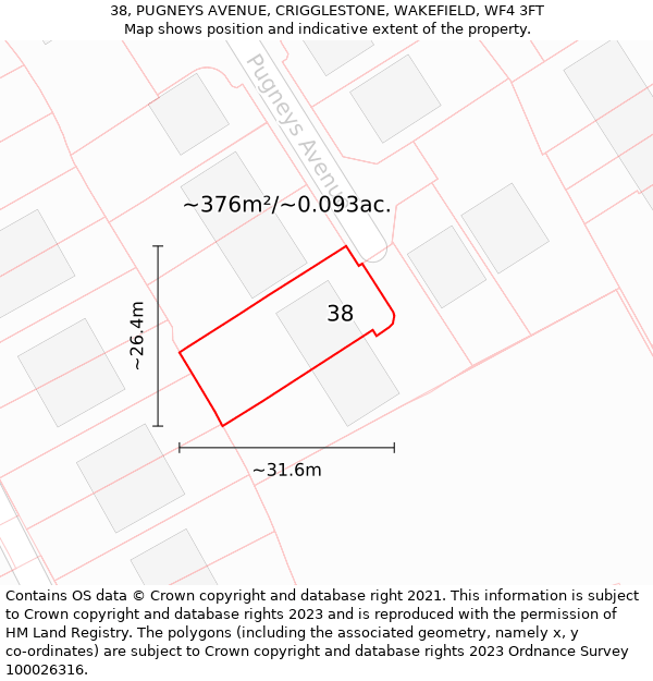 38, PUGNEYS AVENUE, CRIGGLESTONE, WAKEFIELD, WF4 3FT: Plot and title map