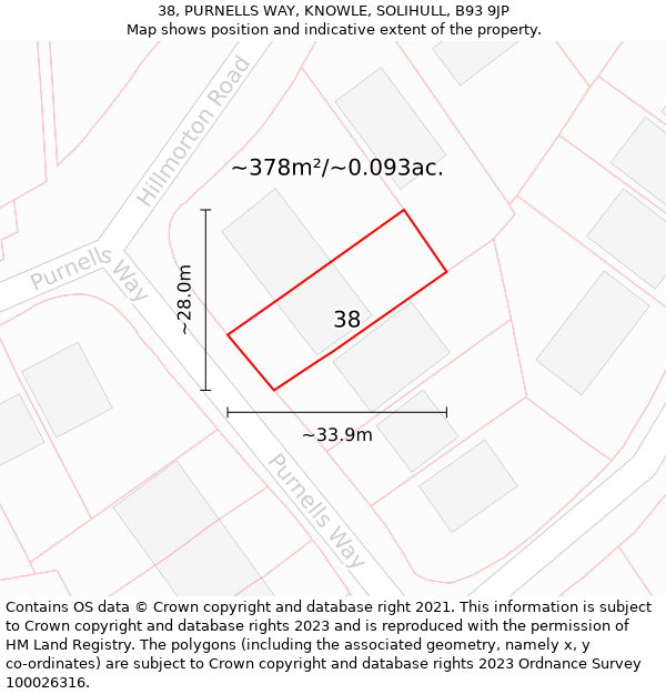 38, PURNELLS WAY, KNOWLE, SOLIHULL, B93 9JP: Plot and title map