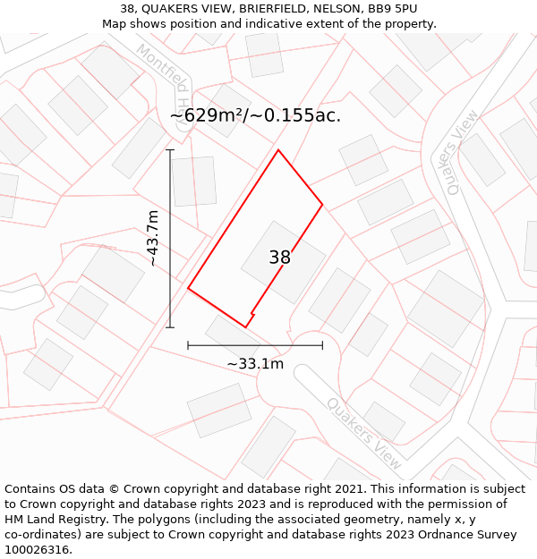 38, QUAKERS VIEW, BRIERFIELD, NELSON, BB9 5PU: Plot and title map