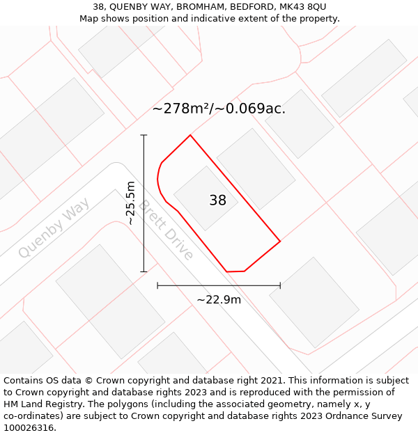 38, QUENBY WAY, BROMHAM, BEDFORD, MK43 8QU: Plot and title map