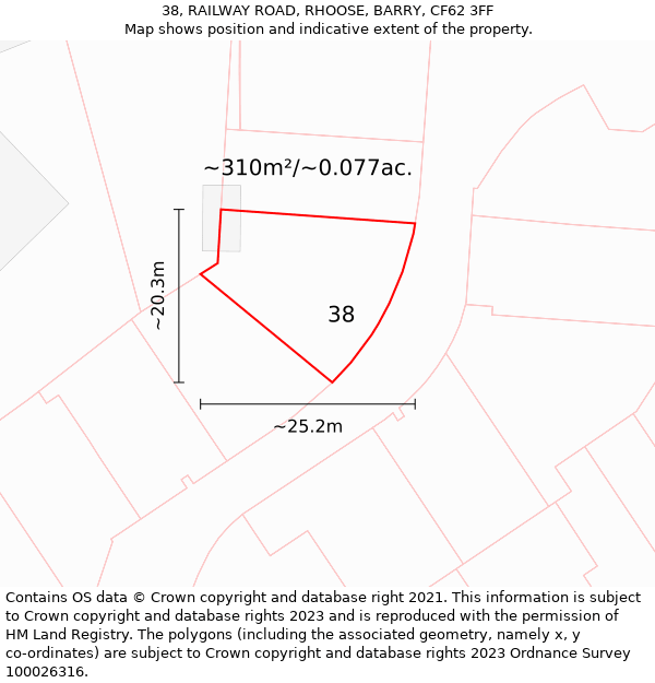 38, RAILWAY ROAD, RHOOSE, BARRY, CF62 3FF: Plot and title map