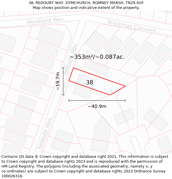 38, REDOUBT WAY, DYMCHURCH, ROMNEY MARSH, TN29 0UF: Plot and title map