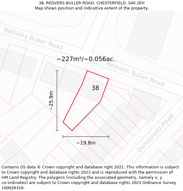 38, REDVERS BULLER ROAD, CHESTERFIELD, S40 2EH: Plot and title map