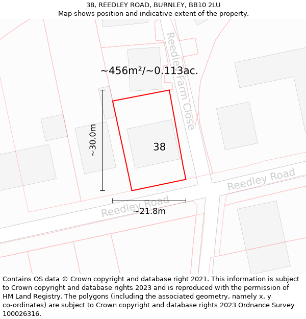 38, REEDLEY ROAD, BURNLEY, BB10 2LU: Plot and title map