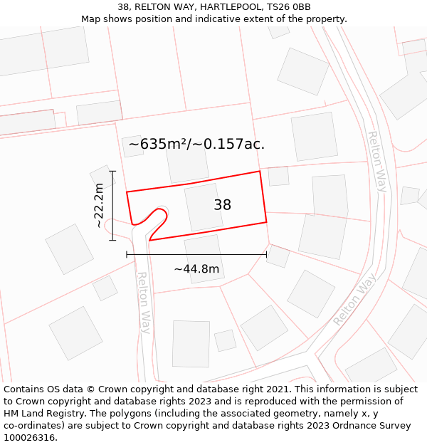 38, RELTON WAY, HARTLEPOOL, TS26 0BB: Plot and title map