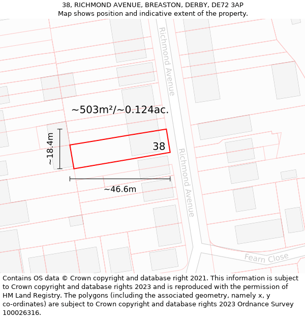 38, RICHMOND AVENUE, BREASTON, DERBY, DE72 3AP: Plot and title map