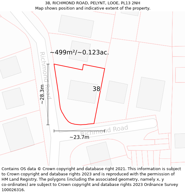 38, RICHMOND ROAD, PELYNT, LOOE, PL13 2NH: Plot and title map