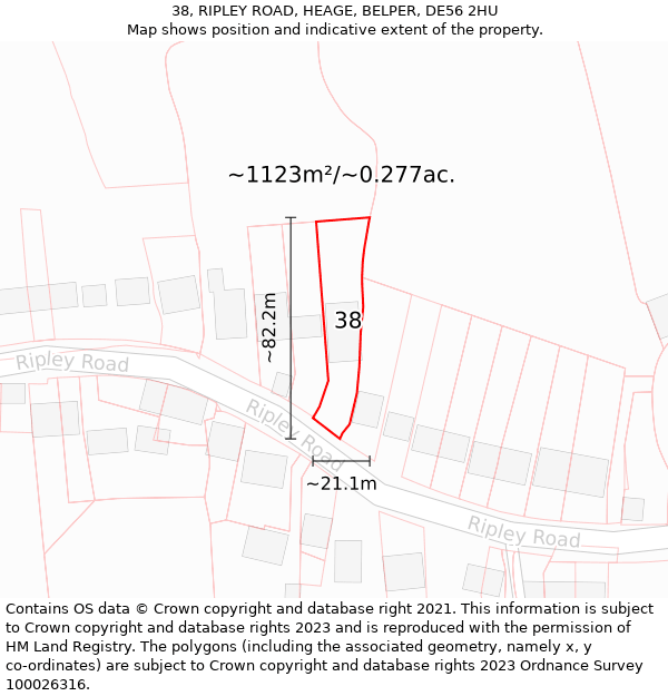 38, RIPLEY ROAD, HEAGE, BELPER, DE56 2HU: Plot and title map