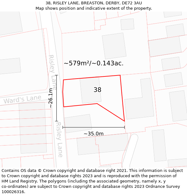 38, RISLEY LANE, BREASTON, DERBY, DE72 3AU: Plot and title map