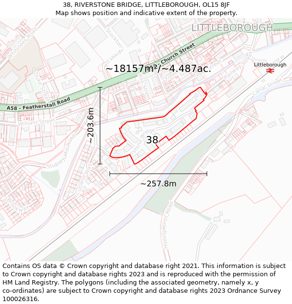 38, RIVERSTONE BRIDGE, LITTLEBOROUGH, OL15 8JF: Plot and title map