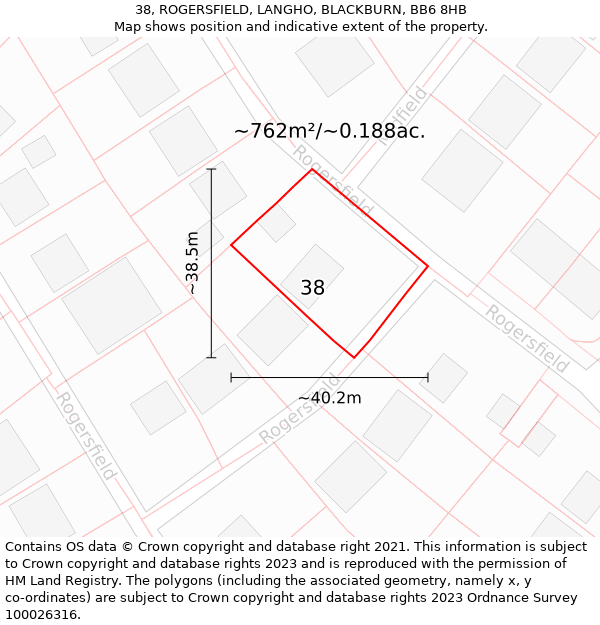 38, ROGERSFIELD, LANGHO, BLACKBURN, BB6 8HB: Plot and title map