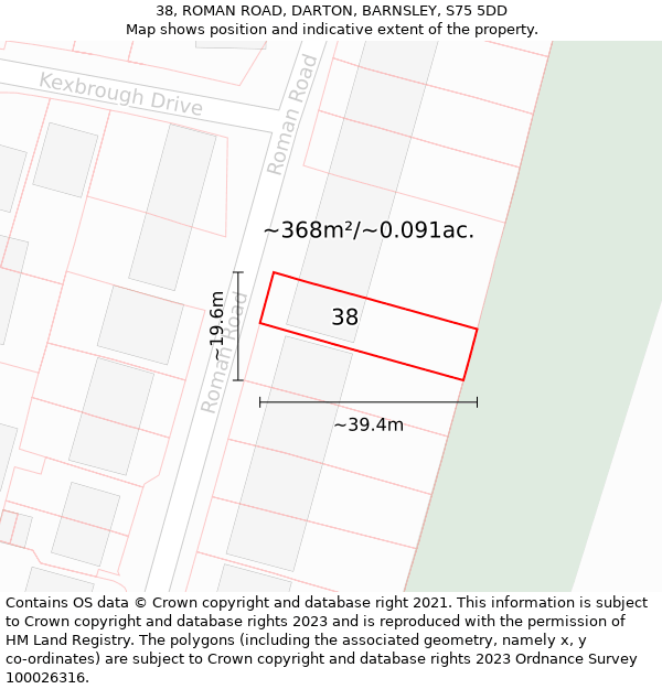 38, ROMAN ROAD, DARTON, BARNSLEY, S75 5DD: Plot and title map