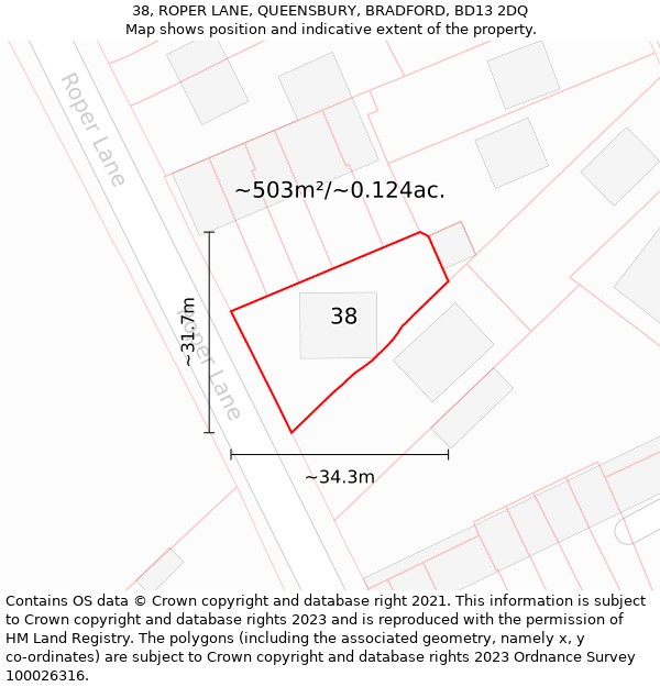 38, ROPER LANE, QUEENSBURY, BRADFORD, BD13 2DQ: Plot and title map