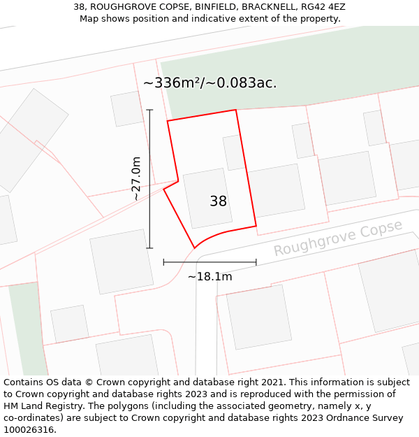 38, ROUGHGROVE COPSE, BINFIELD, BRACKNELL, RG42 4EZ: Plot and title map