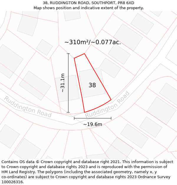 38, RUDDINGTON ROAD, SOUTHPORT, PR8 6XD: Plot and title map