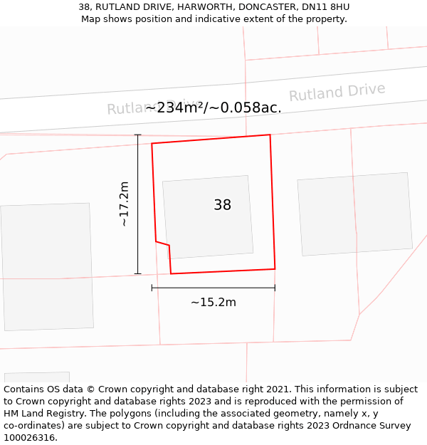 38, RUTLAND DRIVE, HARWORTH, DONCASTER, DN11 8HU: Plot and title map