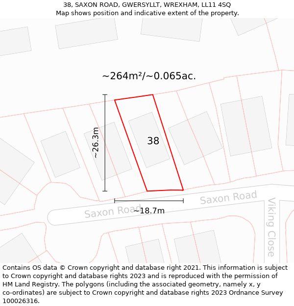 38, SAXON ROAD, GWERSYLLT, WREXHAM, LL11 4SQ: Plot and title map