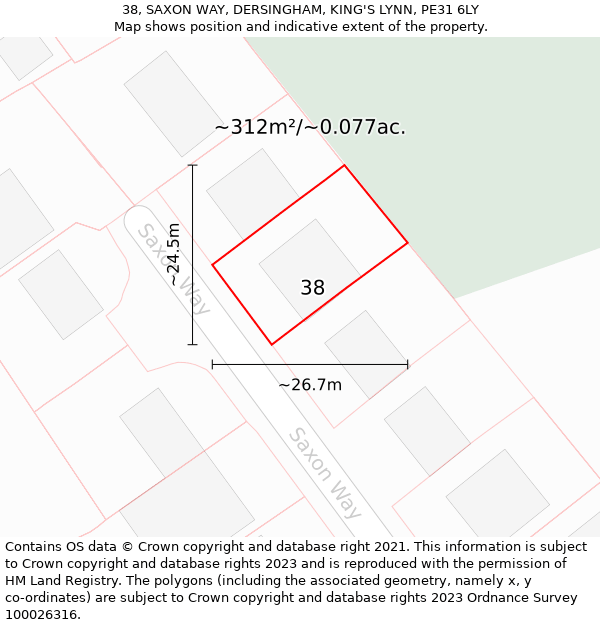 38, SAXON WAY, DERSINGHAM, KING'S LYNN, PE31 6LY: Plot and title map