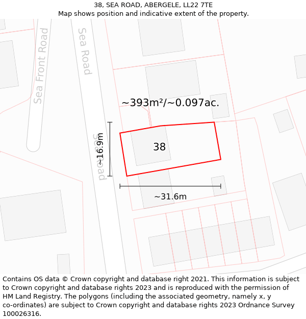 38, SEA ROAD, ABERGELE, LL22 7TE: Plot and title map