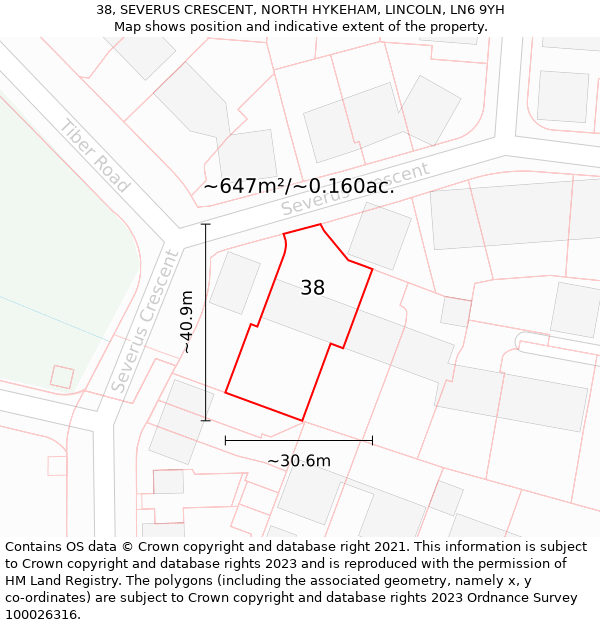 38, SEVERUS CRESCENT, NORTH HYKEHAM, LINCOLN, LN6 9YH: Plot and title map