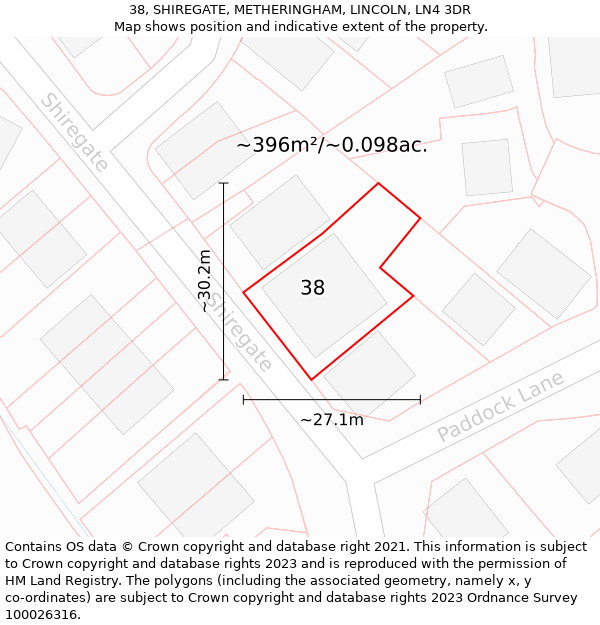 38, SHIREGATE, METHERINGHAM, LINCOLN, LN4 3DR: Plot and title map