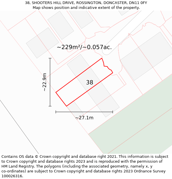 38, SHOOTERS HILL DRIVE, ROSSINGTON, DONCASTER, DN11 0FY: Plot and title map