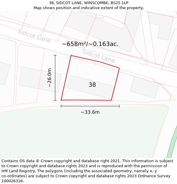 38, SIDCOT LANE, WINSCOMBE, BS25 1LP: Plot and title map